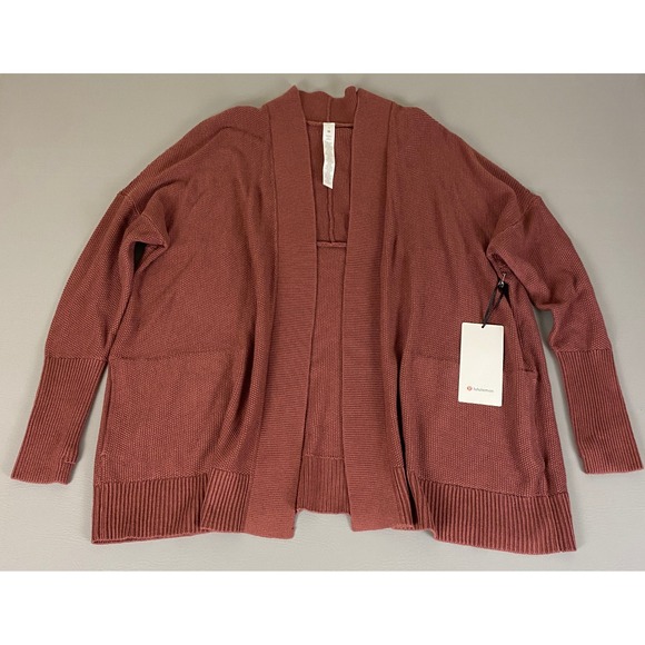 Lululemon Cashlu Drop Shoulder Knit Wrap Cardigan Sweater Womens 12 Rosewood NWT - Picture 1 of 14